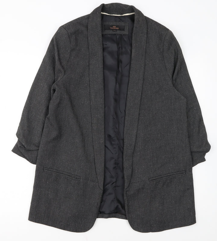Next Women Grey Herringbone Shawl Collar Long Blazer Size 14