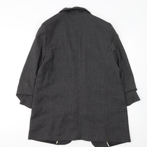 Next Women Grey Herringbone Shawl Collar Long Blazer Size 14
