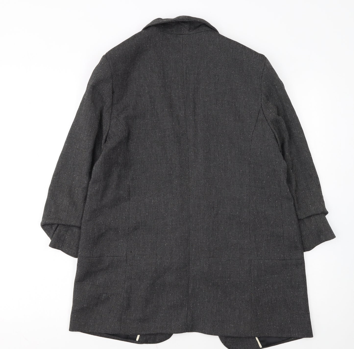 Next Women Grey Herringbone Shawl Collar Long Blazer Size 14