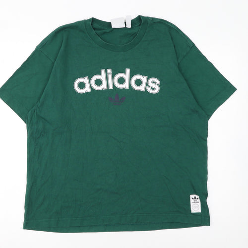 Adidas Men's Green Crew Neck Logo Cotton T-Shirt Size M
