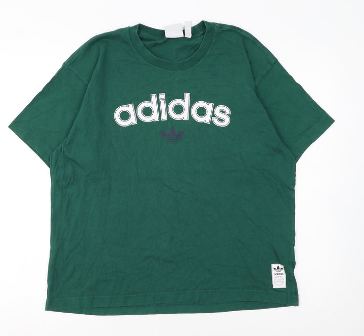 Adidas Men's Green Crew Neck Logo Cotton T-Shirt Size M