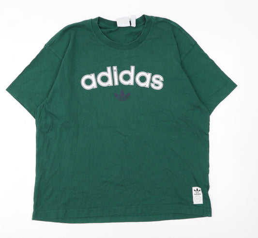 Adidas Men's Green Crew Neck Logo Cotton T-Shirt Size M