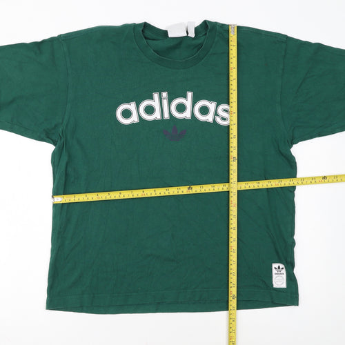 Adidas Men's Green Crew Neck Logo Cotton T-Shirt Size M