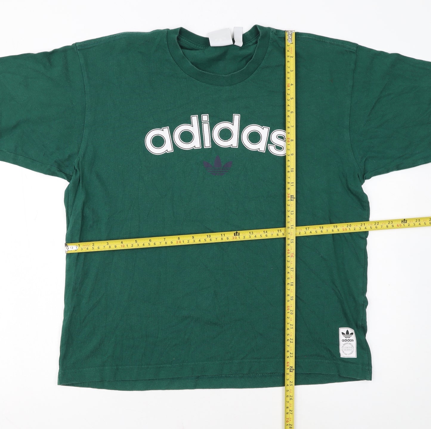 Adidas Men's Green Crew Neck Logo Cotton T-Shirt Size M