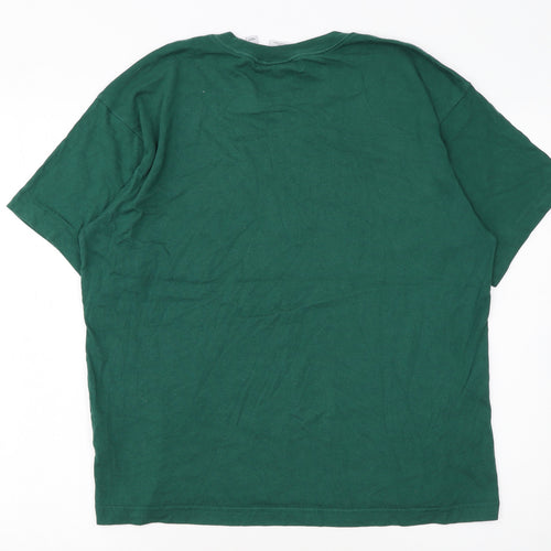 Adidas Men's Green Crew Neck Logo Cotton T-Shirt Size M