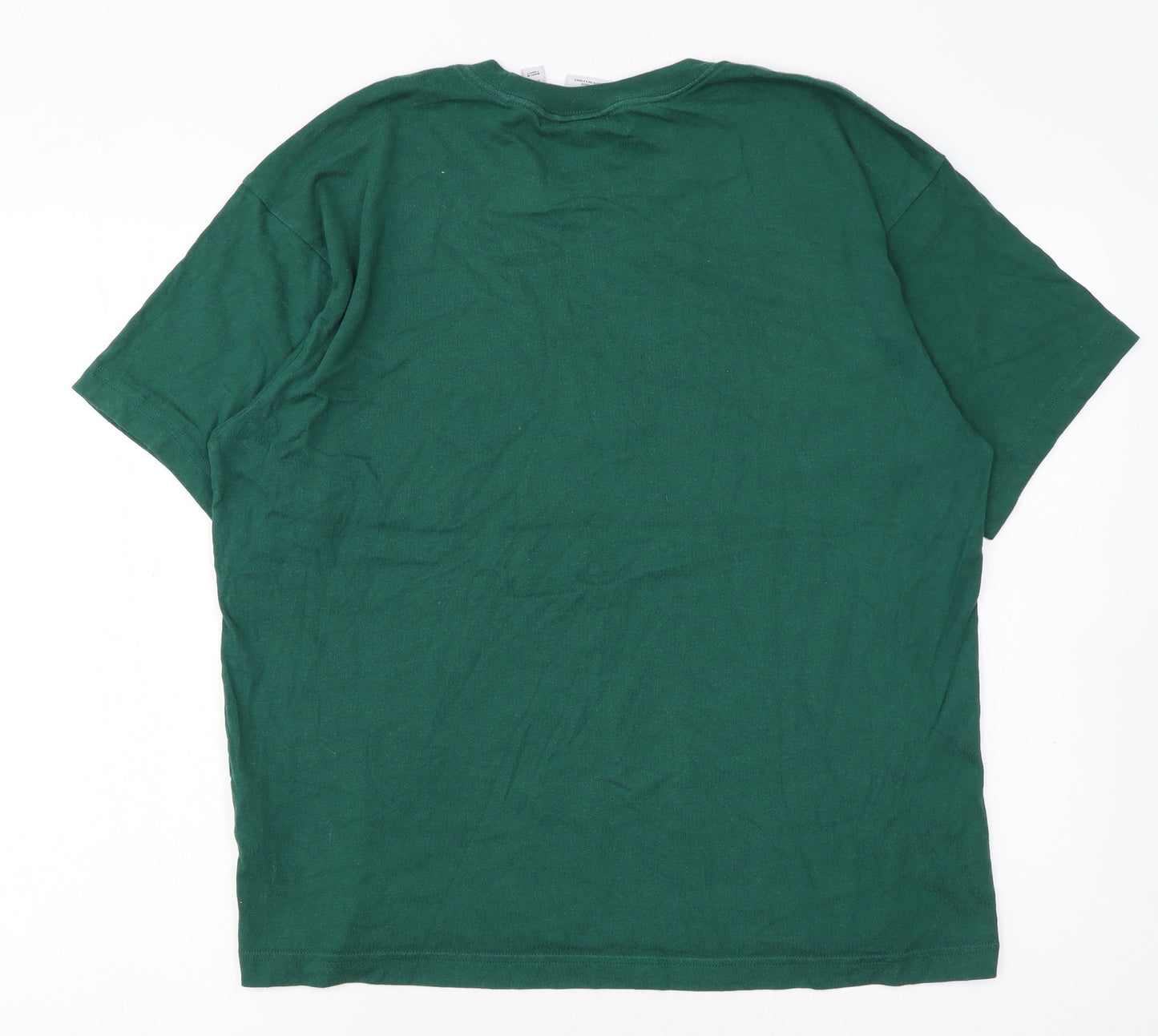 Adidas Men's Green Crew Neck Logo Cotton T-Shirt Size M