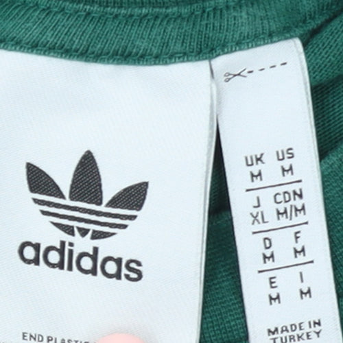 Adidas Men's Green Crew Neck Logo Cotton T-Shirt Size M