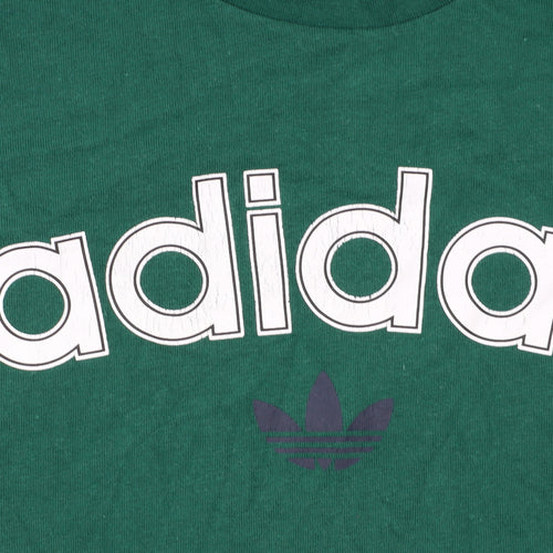 Adidas Men's Green Crew Neck Logo Cotton T-Shirt Size M