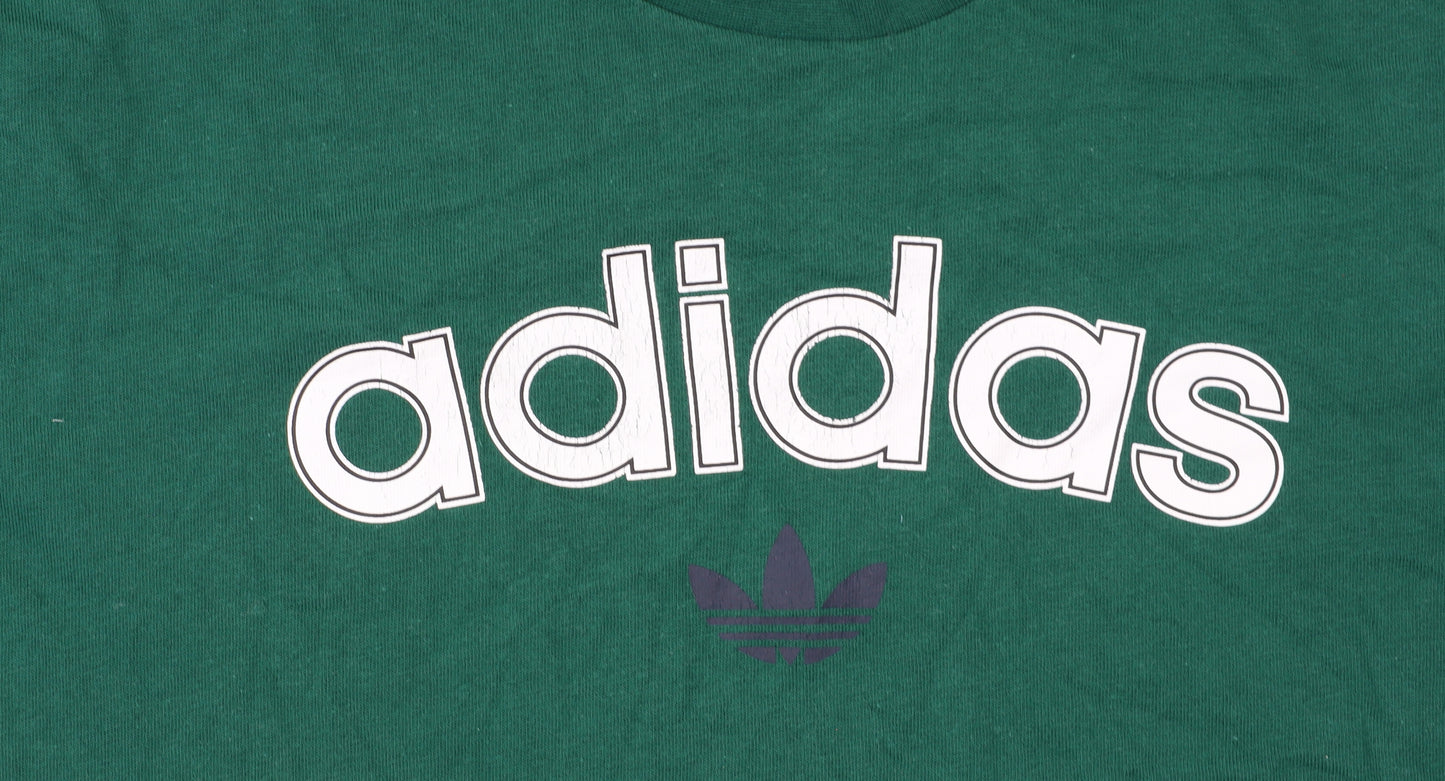 Adidas Men's Green Crew Neck Logo Cotton T-Shirt Size M