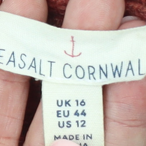 Seasalt Cornwall Women Brown Wool Knit Crew Neck Jumper UK 16