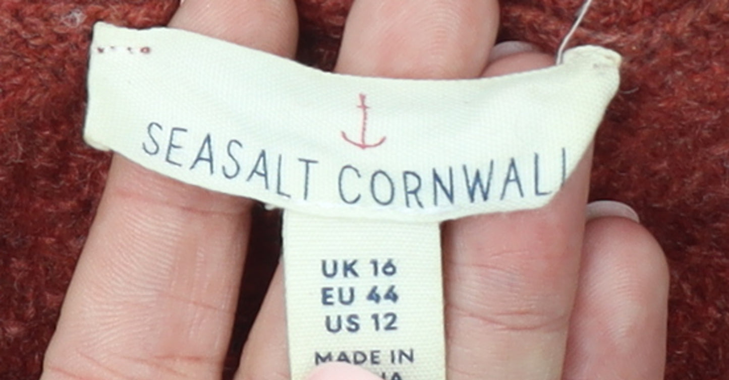 Seasalt Cornwall Women Brown Wool Knit Crew Neck Jumper UK 16