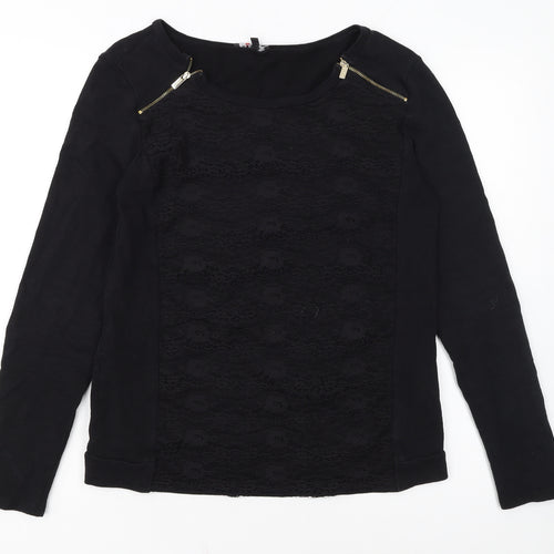 Morgan Women Black Lace Panel Pullover Sweatshirt Size S