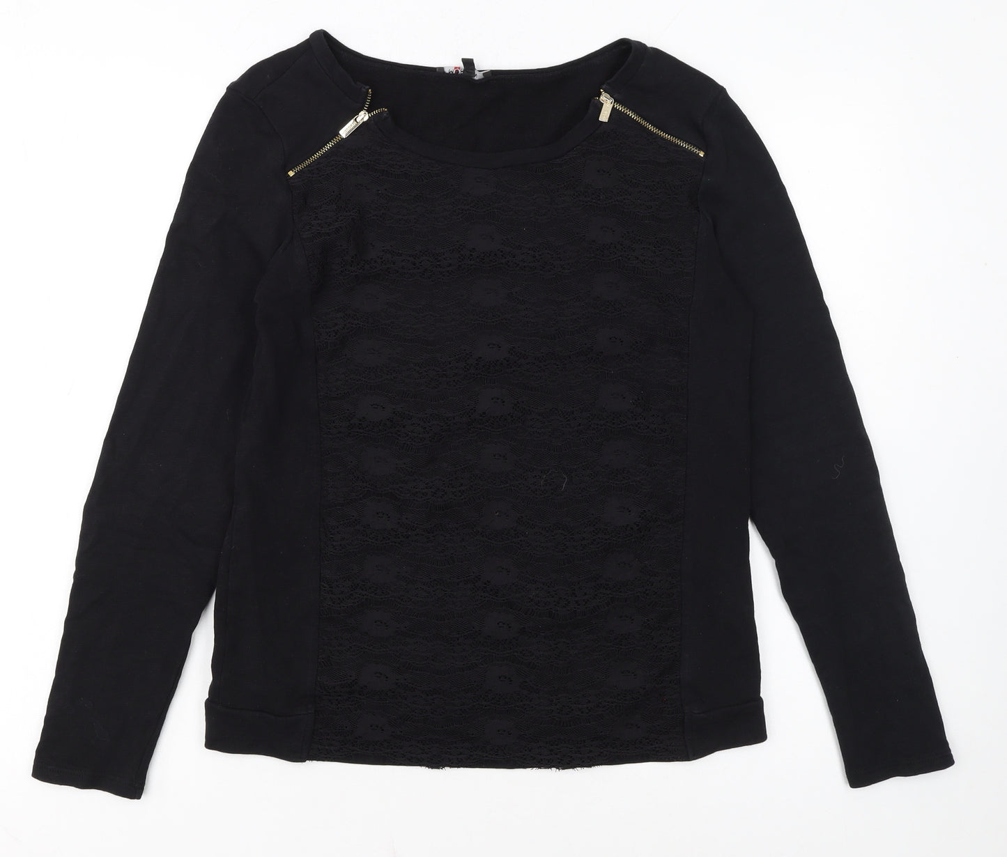Morgan Women Black Lace Panel Pullover Sweatshirt Size S