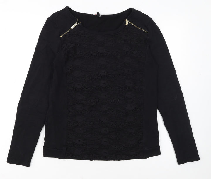 Morgan Women Black Lace Panel Pullover Sweatshirt Size S