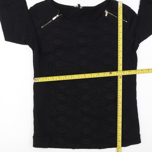 Morgan Women Black Lace Panel Pullover Sweatshirt Size S