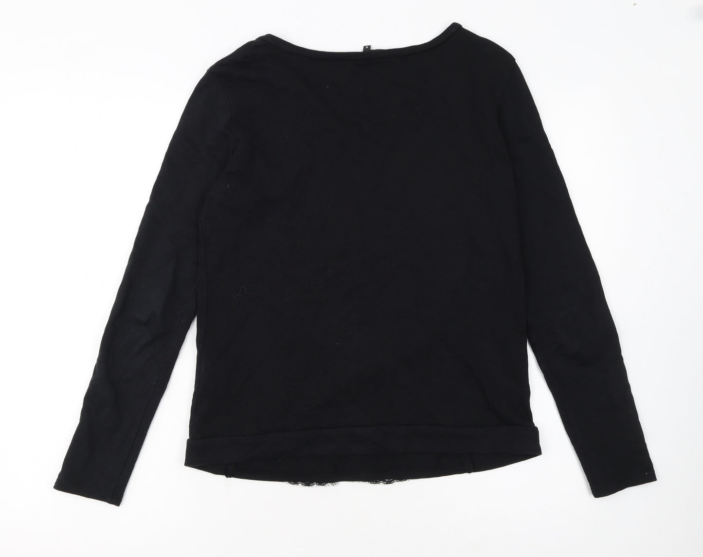 Morgan Women Black Lace Panel Pullover Sweatshirt Size S