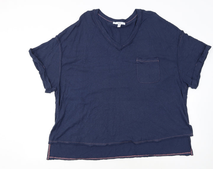 Next Women Blue V-Neck Short Sleeve Cotton Blend T-Shirt Size 22