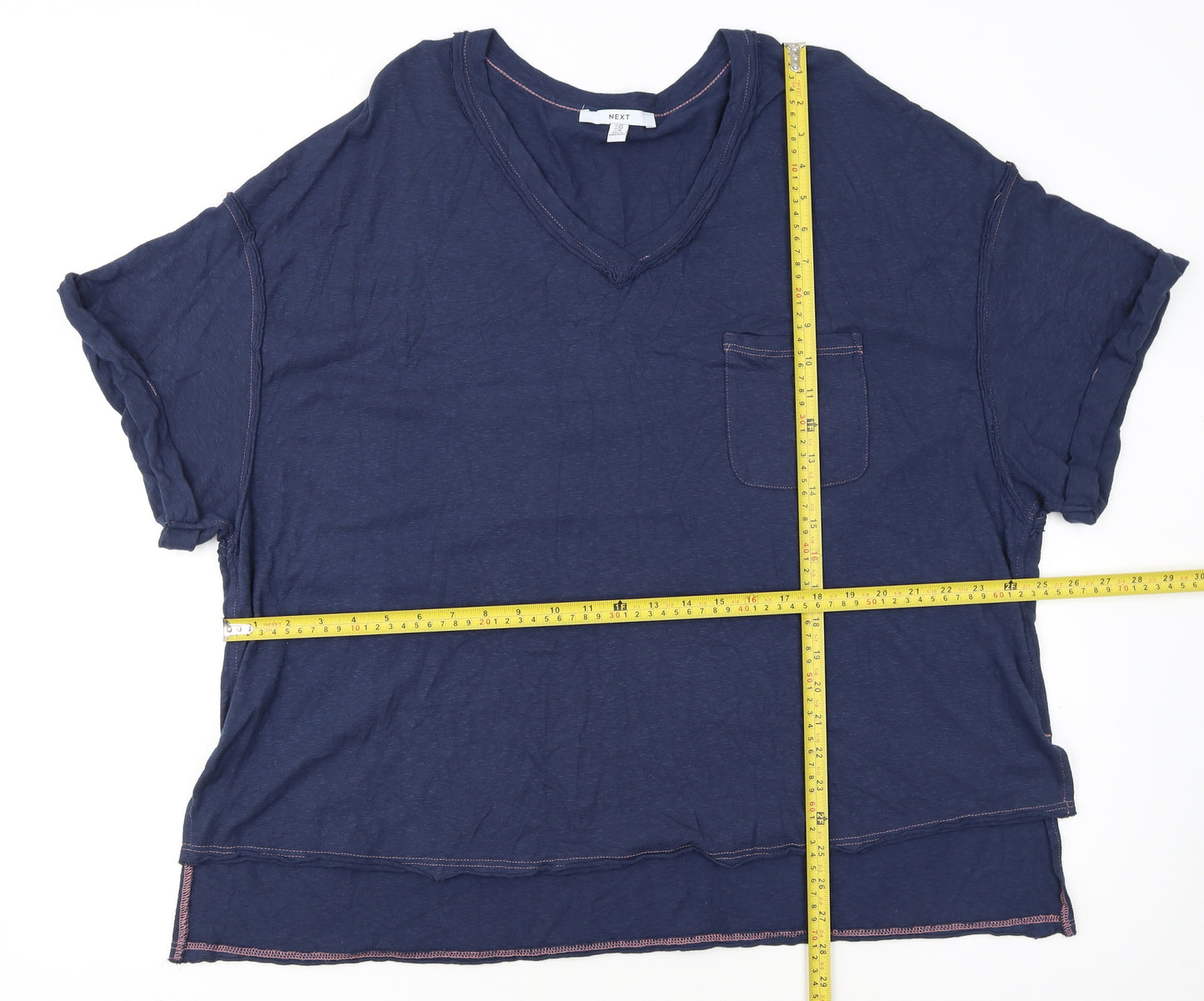 Next Women Blue V-Neck Short Sleeve Cotton Blend T-Shirt Size 22