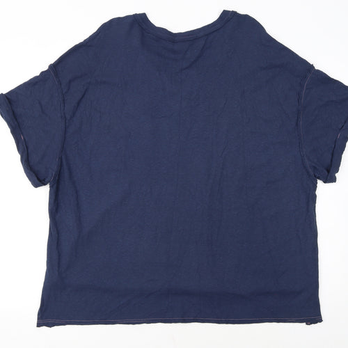 Next Women Blue V-Neck Short Sleeve Cotton Blend T-Shirt Size 22