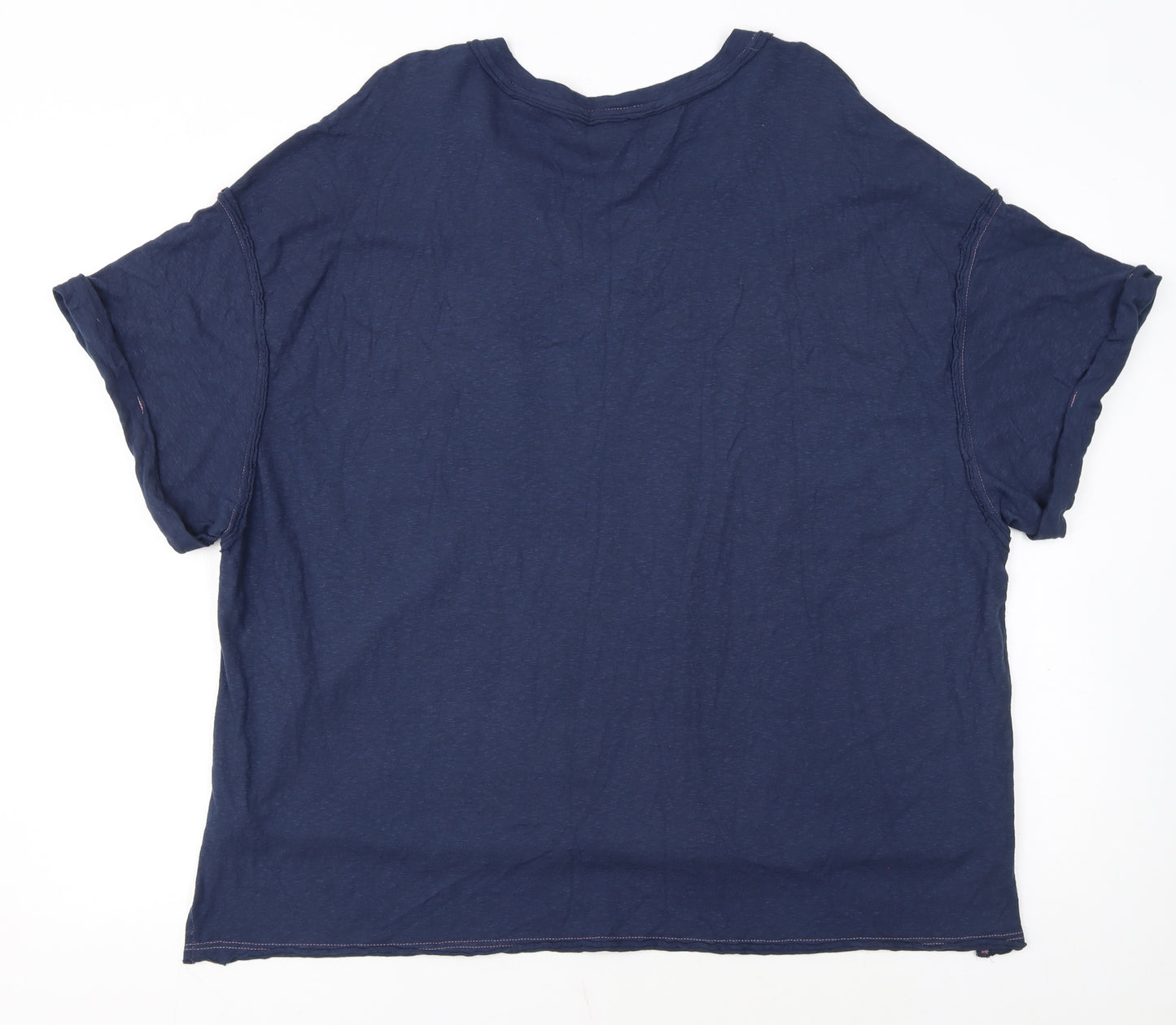 Next Women Blue V-Neck Short Sleeve Cotton Blend T-Shirt Size 22