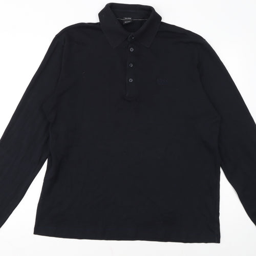 Hugo Boss Men's Black Long Sleeve Pima Cotton Polo Shirt XL