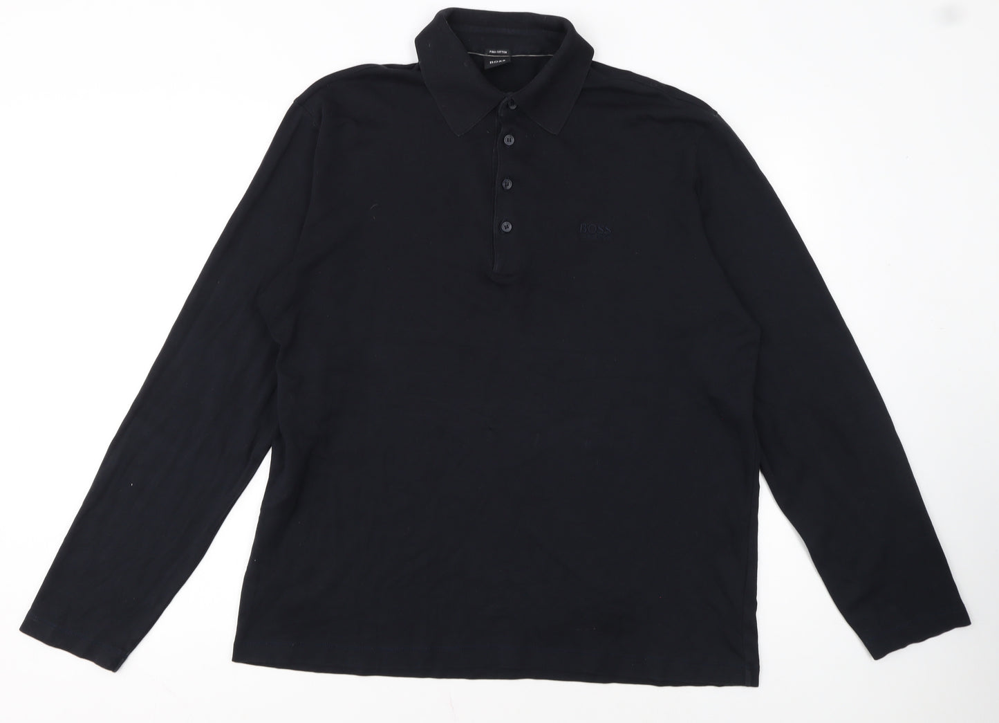 Hugo Boss Men's Black Long Sleeve Pima Cotton Polo Shirt XL