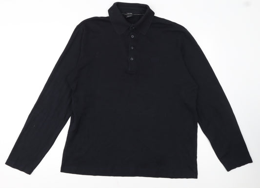 Hugo Boss Men's Black Long Sleeve Pima Cotton Polo Shirt XL