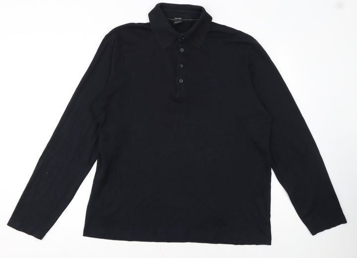 Hugo Boss Men's Black Long Sleeve Pima Cotton Polo Shirt XL