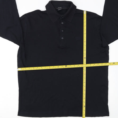 Hugo Boss Men's Black Long Sleeve Pima Cotton Polo Shirt XL