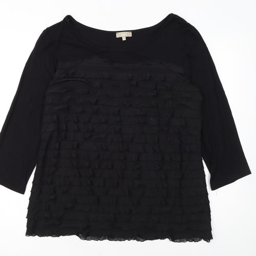 Soon Women Black 3/4 Sleeve Ruffle Tunic Top Size 18