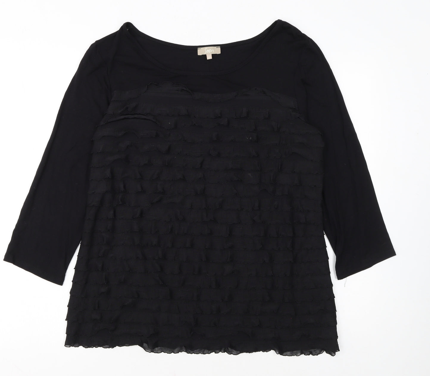 Soon Women Black 3/4 Sleeve Ruffle Tunic Top Size 18