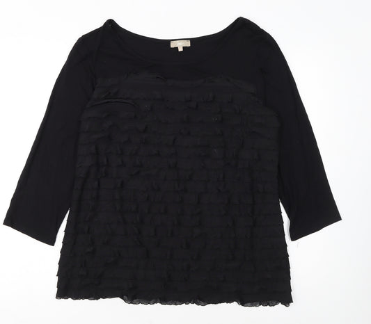 Soon Women Black 3/4 Sleeve Ruffle Tunic Top Size 18