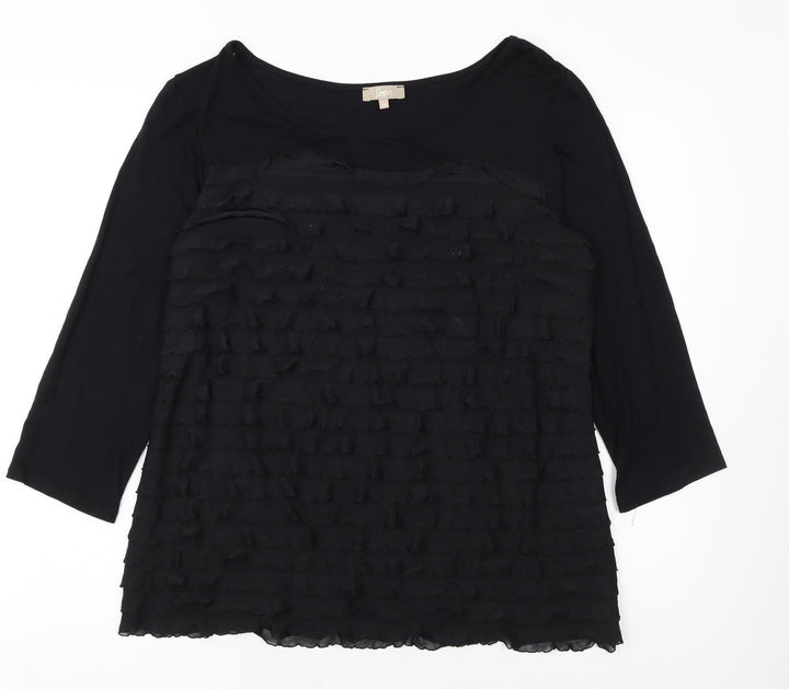 Soon Women Black 3/4 Sleeve Ruffle Tunic Top Size 18