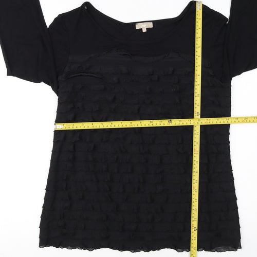 Soon Women Black 3/4 Sleeve Ruffle Tunic Top Size 18