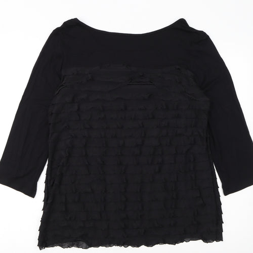 Soon Women Black 3/4 Sleeve Ruffle Tunic Top Size 18