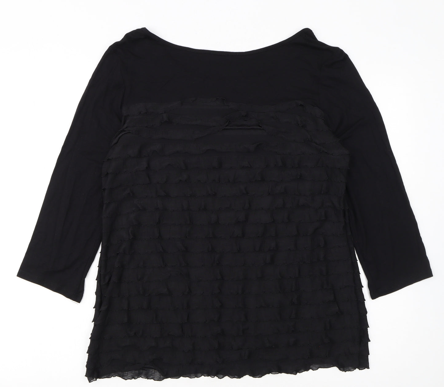 Soon Women Black 3/4 Sleeve Ruffle Tunic Top Size 18