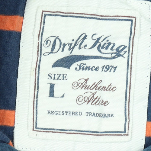 Drift King Men’s Blue Striped Cotton Polo Shirt L Casual