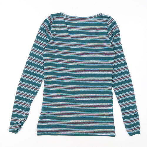 Hollister Women Blue Striped Long Sleeve V-Neck Slim Fit Top L