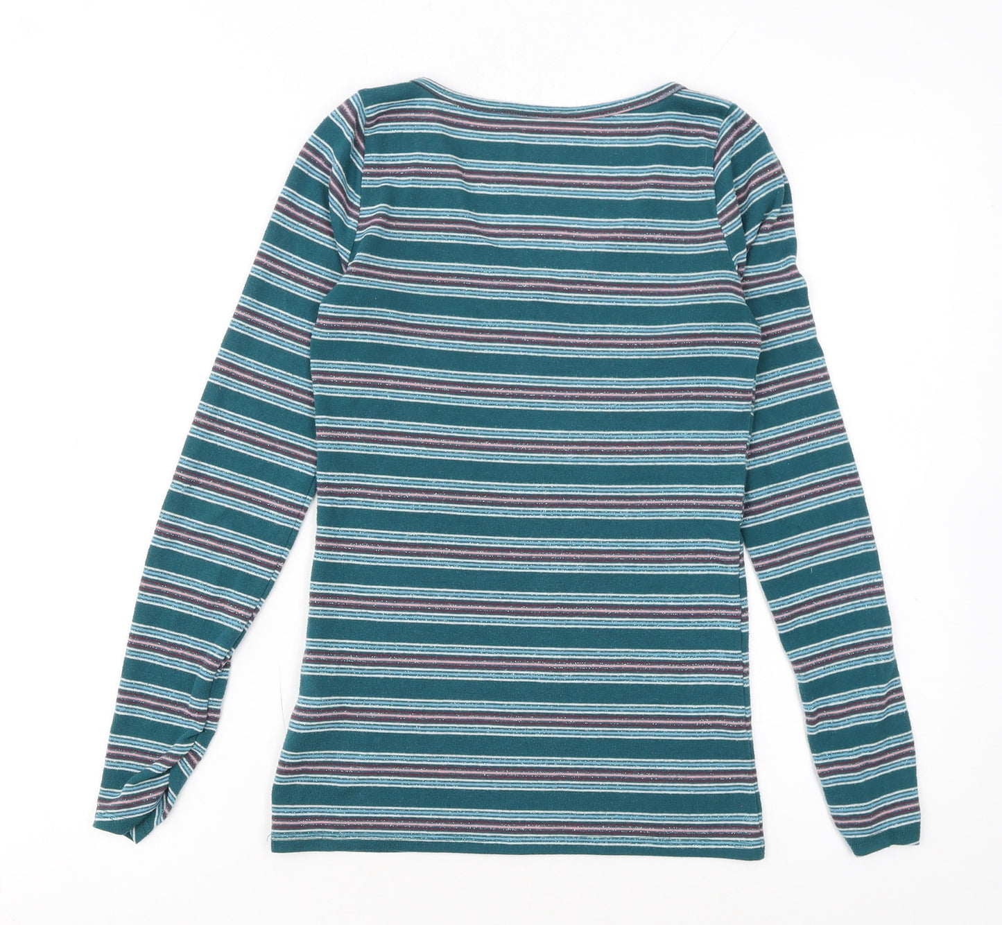 Hollister Women Blue Striped Long Sleeve V-Neck Slim Fit Top L