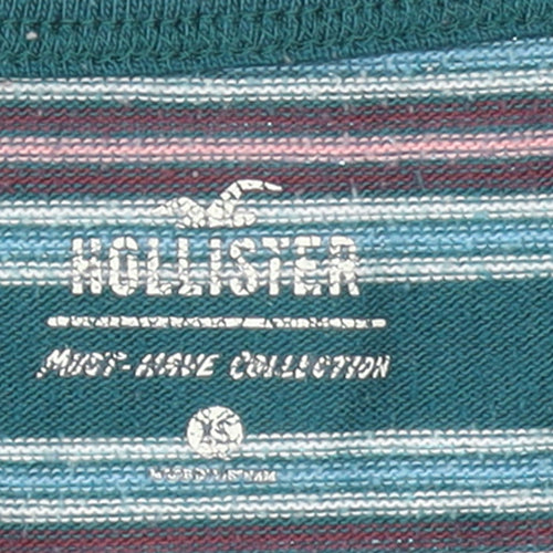 Hollister Women Blue Striped Long Sleeve V-Neck Slim Fit Top L
