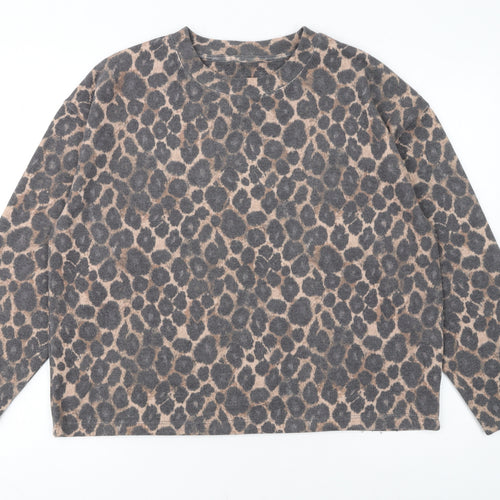 Nutmeg Women's Beige Leopard Print Long Sleeve Pullover Jumper Size 14