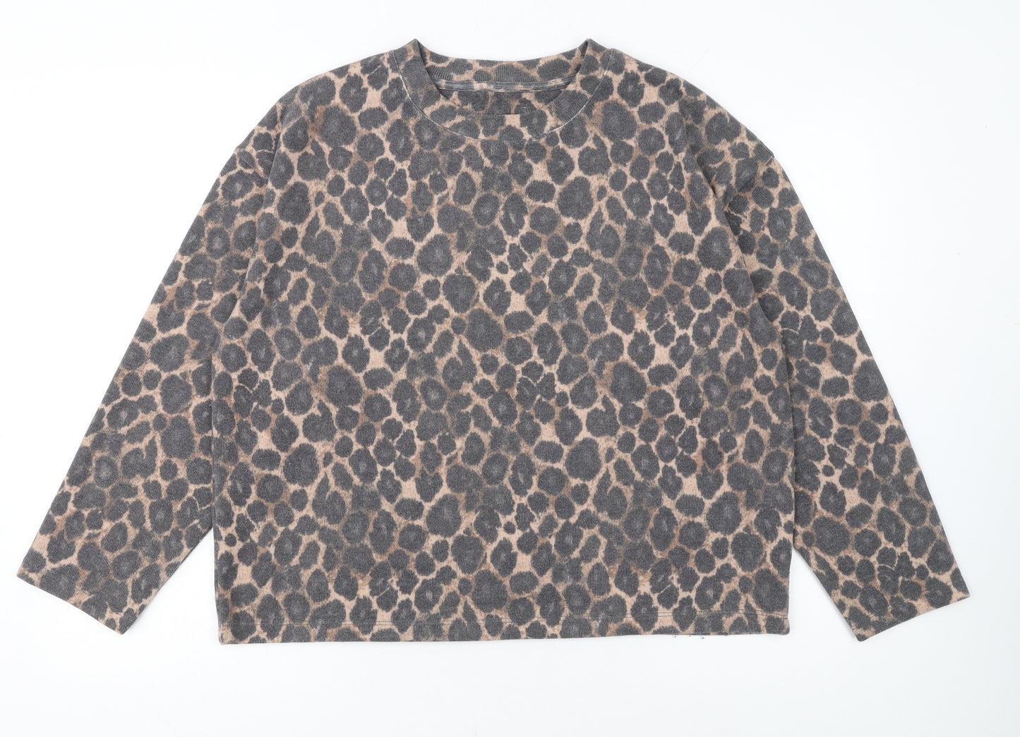 Nutmeg Women's Beige Leopard Print Long Sleeve Pullover Jumper Size 14