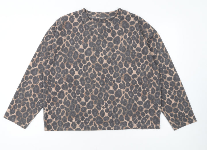 Nutmeg Women's Beige Leopard Print Long Sleeve Pullover Jumper Size 14