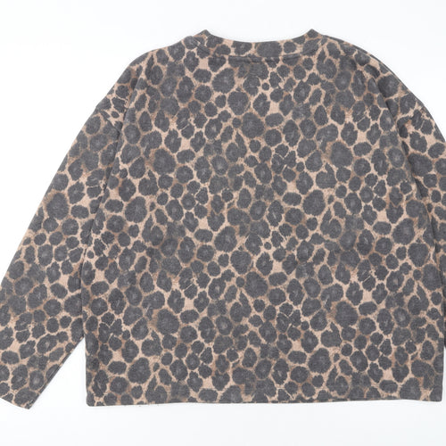 Nutmeg Women's Beige Leopard Print Long Sleeve Pullover Jumper Size 14