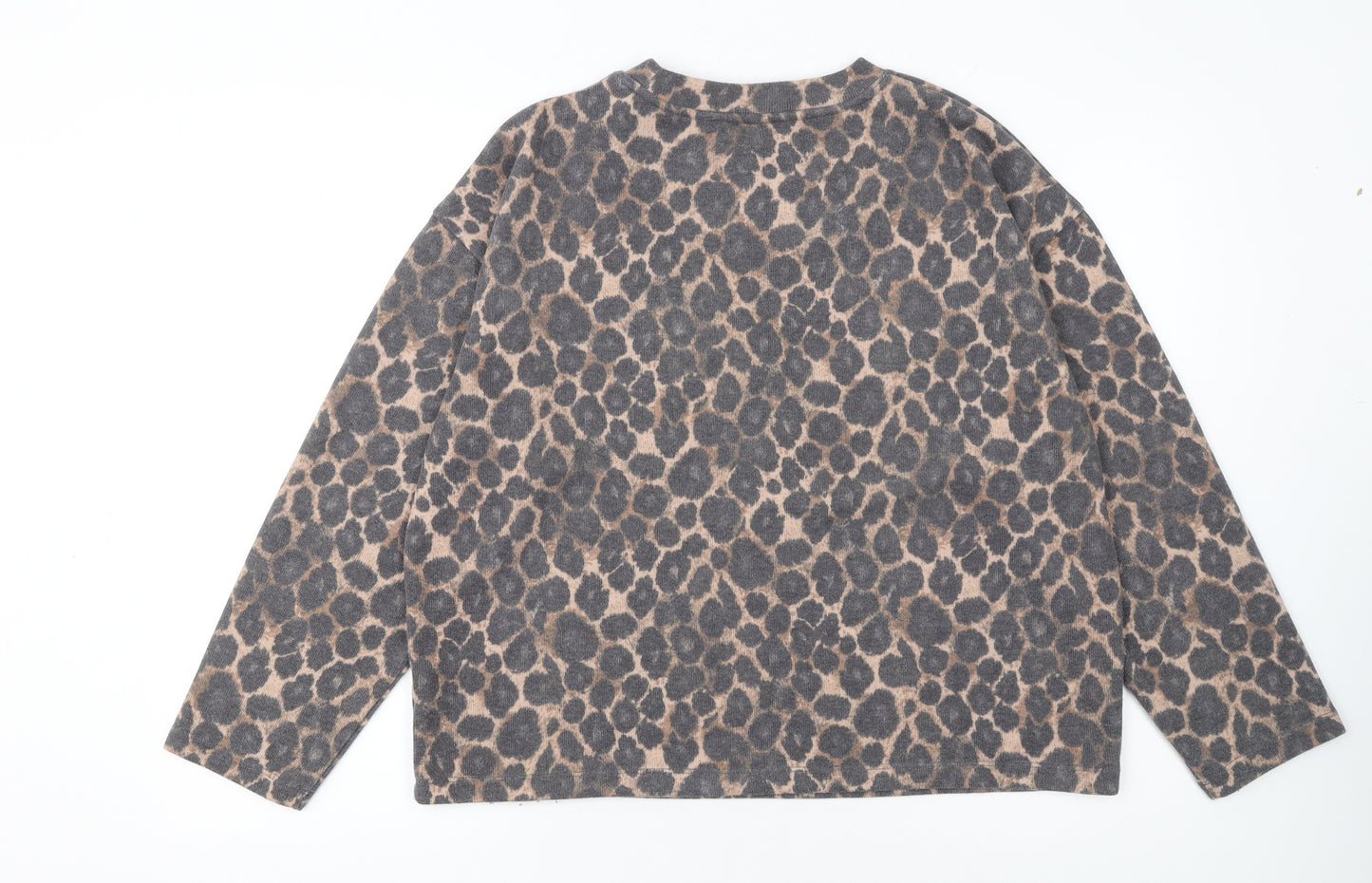 Nutmeg Women's Beige Leopard Print Long Sleeve Pullover Jumper Size 14
