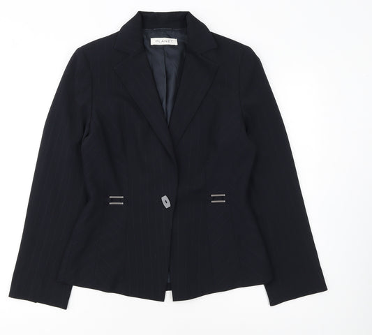Planet Women's Black Pinstripe Blazer UK 8 Single-Breasted Jacket