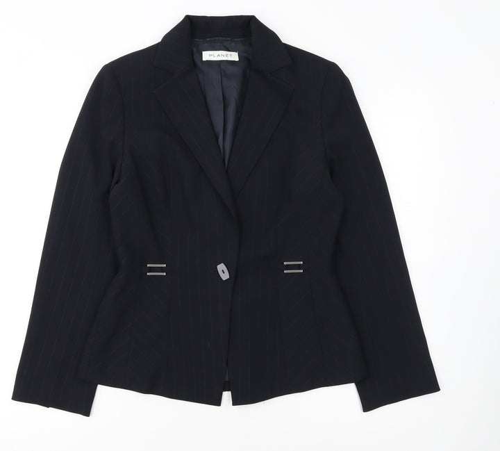 Planet Women's Black Pinstripe Blazer UK 8 Single-Breasted Jacket