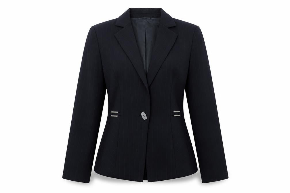 Front view of Planet Women's Black Pinstripe Blazer UK 8 Single-Breasted Jacket