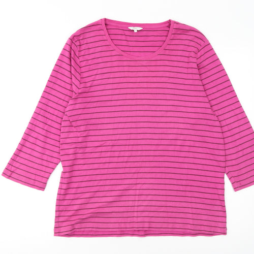 Cotton Traders Women's Pink Striped 3/4 Sleeve Cotton T-Shirt Size 20