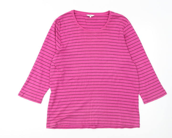 Cotton Traders Women's Pink Striped 3/4 Sleeve Cotton T-Shirt Size 20